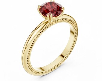 1 CT Round Cut Solitaire Gemstone Ring, Sterling Silver Engagement Ring