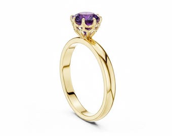 1 CT Round Cut Solitaire Gemstone Ring, Sterling Silver Engagement Ring