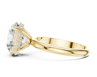 3.5 ct Round Moissanite hidden halo Ring 24k Gold