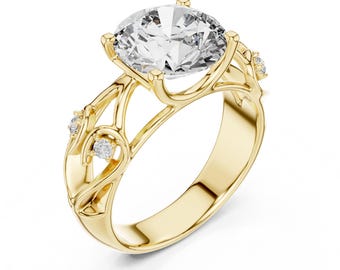 Gold Filigree Moissanite Ring 24k Gold