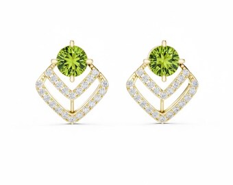 Sterling Silver Crystal Stud Earrings, Moissanite Accents