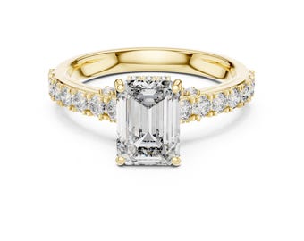Emerald Cut Moissanite Hidden Halo engagement Ring