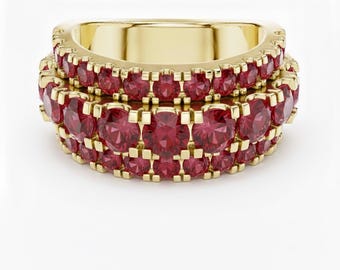 24k Gold Multi Row Ruby Gemstone Eternity Band Ring