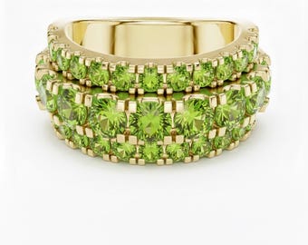 24k Gold Multi Row Peridot Eternity Band Ring