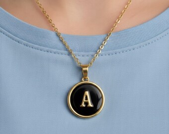 Black Onyx Initial Necklace • Personalized Alphabet Charm Pendant
