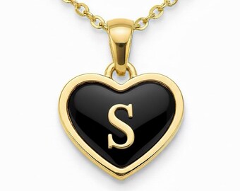 Gemstone Initial Heart Necklace • Personalized Alphabet Charm Pendant