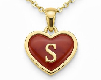Carnelian Initial Heart Necklace • Personalized Alphabet Charm Pendant