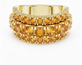 24k Gold Multi Row Citrine Eternity Band Ring