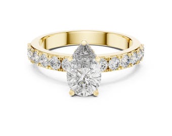 Pear Cut Moissanite Hidden Halo Ring