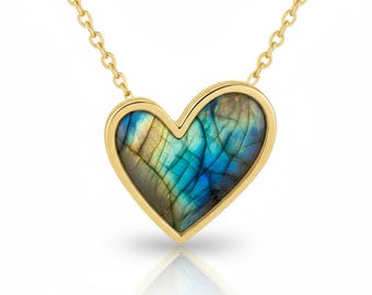 Labradorite Fancy Unique Shape Heart Necklace