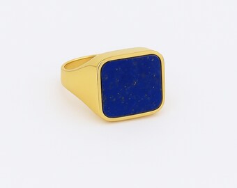 Lapis Lazuli Square Signet Ring, 24k Gold Bold Ring