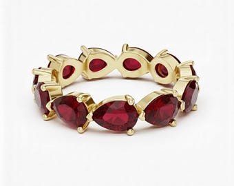 18k Gold Pear Cut Ruby Eternity Band