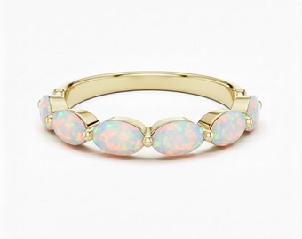 18k Gold Oval Cut Opal Half Eternity Band