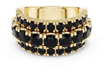 24k Gold Multi Row Black Onyx Eternity Band Ring