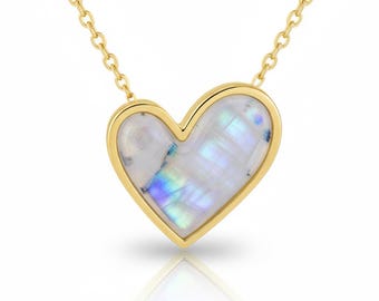 Rainbow Moonstone Fancy Unique Shape Heart Necklace