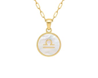 Mother of Pearl Zodiac Sign Necklace • Personalized Zodiac On Gemstone Pendant