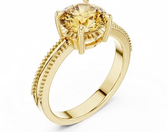 2 CT Round Cut Solitaire Gemstone Ring, Sterling Silver Engagement Ring