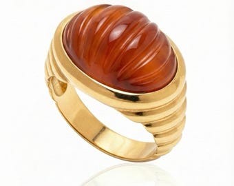 Carnelian Dome Signet Ring, 24K Gold Vermeil