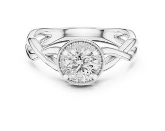 Solitaire Moissanite Ring with Twisted White Gold Band