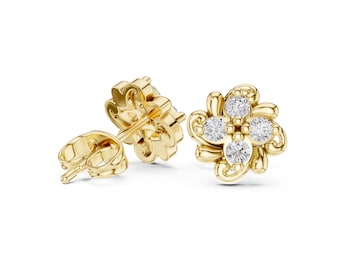 Moissanite Stud Earrings 24k Gold • MDJ119