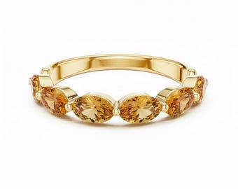 18k Gold Oval Cut Citrine Half Eternity Band