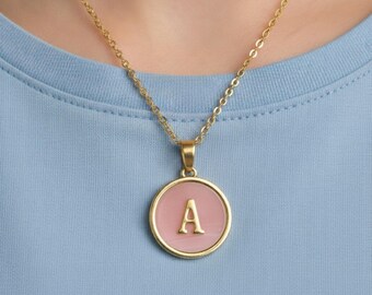 Pink Opal Initial Necklace • Personalized Alphabet Charm Pendant