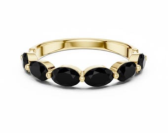 18k Gold Oval Cut Gemstone Half Eternity Band