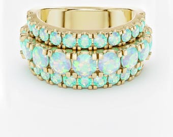 Multi Row Gemstone Eternity Band, Bold 3 Row Gemstone Ring, Chunky Ring 24k Gold