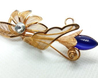 Vintage Brooch Antique Brooch Blue Stone Flower Brooch Pin Jewelry Gift for Her Wedding Anniversary Gift