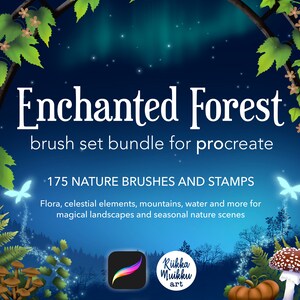Procreate 用の Enchanted Forest ブラシ セット バンドル、植物と自然のブラシ