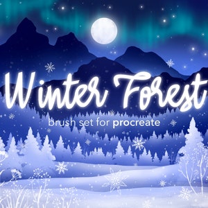 Winter Forest brush set for Procreate, snowy stamps and botanical brushes
