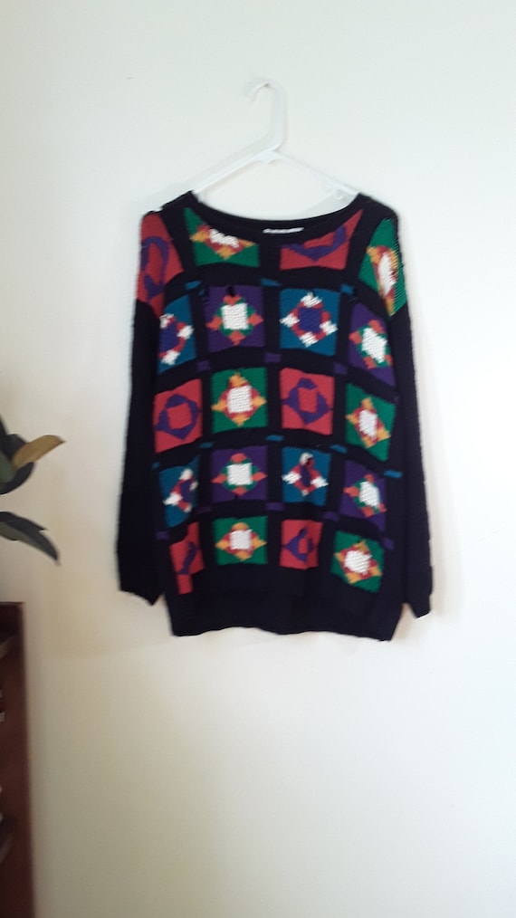 Trashed Granny Square Oversized Sweater Abstract … - image 1