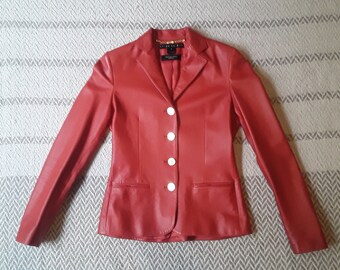 90s Red Minimalist Leather Blazer Ralph Lauren Jacket Size 2 XS