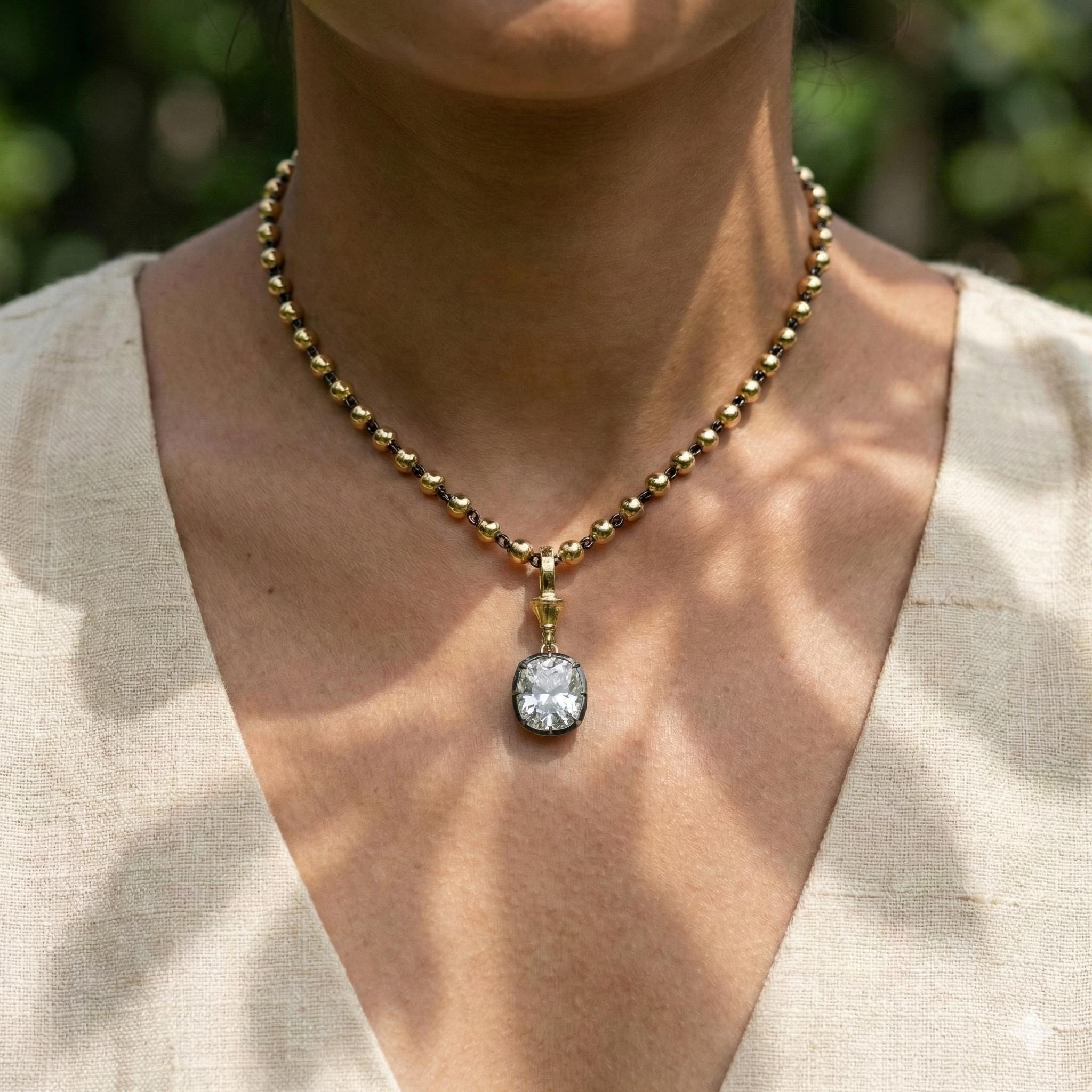 Georgian Moissanite Necklace: 4.0ct Elongated Cushion Cut 
