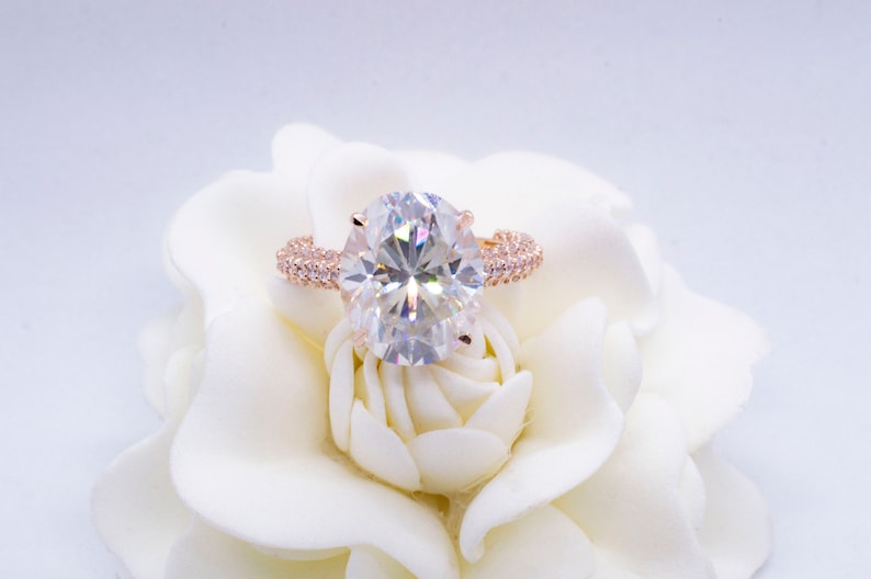 14K18K Gold Ring 5.0 CT Oval Cut Forever One Moissanite Engagement Ring Moissanite Engagement Ring Hidden Halo Bridal Art Deco Ring