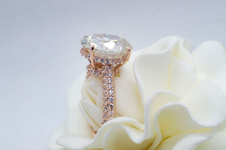14K18K Gold Ring 5.0 CT Oval Cut Forever One Moissanite Engagement Ring Moissanite Engagement Ring Hidden Halo Bridal Art Deco Ring