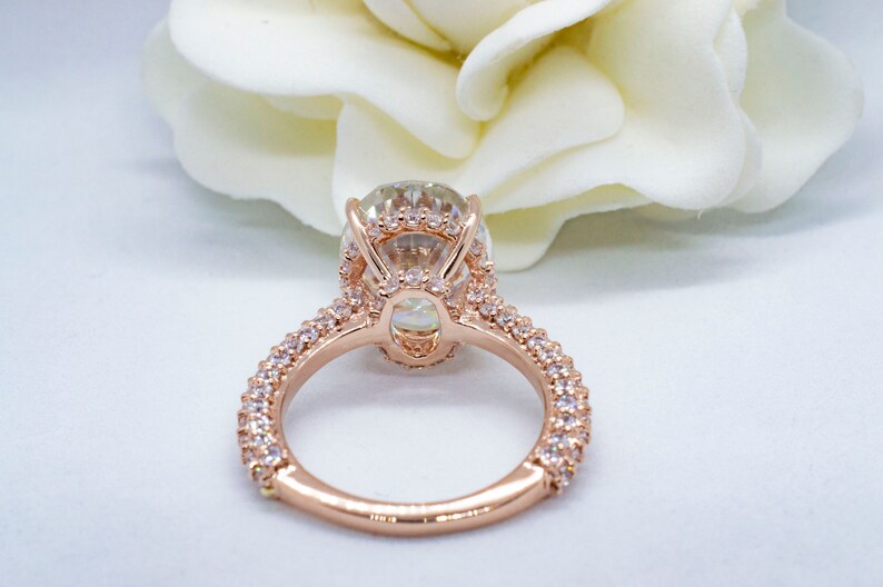 14K18K Gold Ring 5.0 CT Oval Cut Forever One Moissanite Engagement Ring Moissanite Engagement Ring Hidden Halo Bridal Art Deco Ring