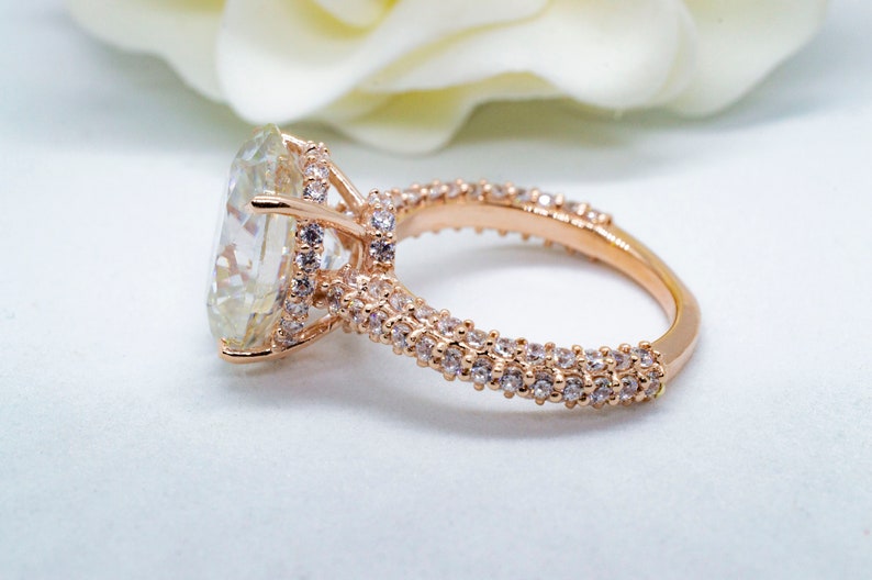14K18K Gold Ring 5.0 CT Oval Cut Forever One Moissanite Engagement Ring Moissanite Engagement Ring Hidden Halo Bridal Art Deco Ring