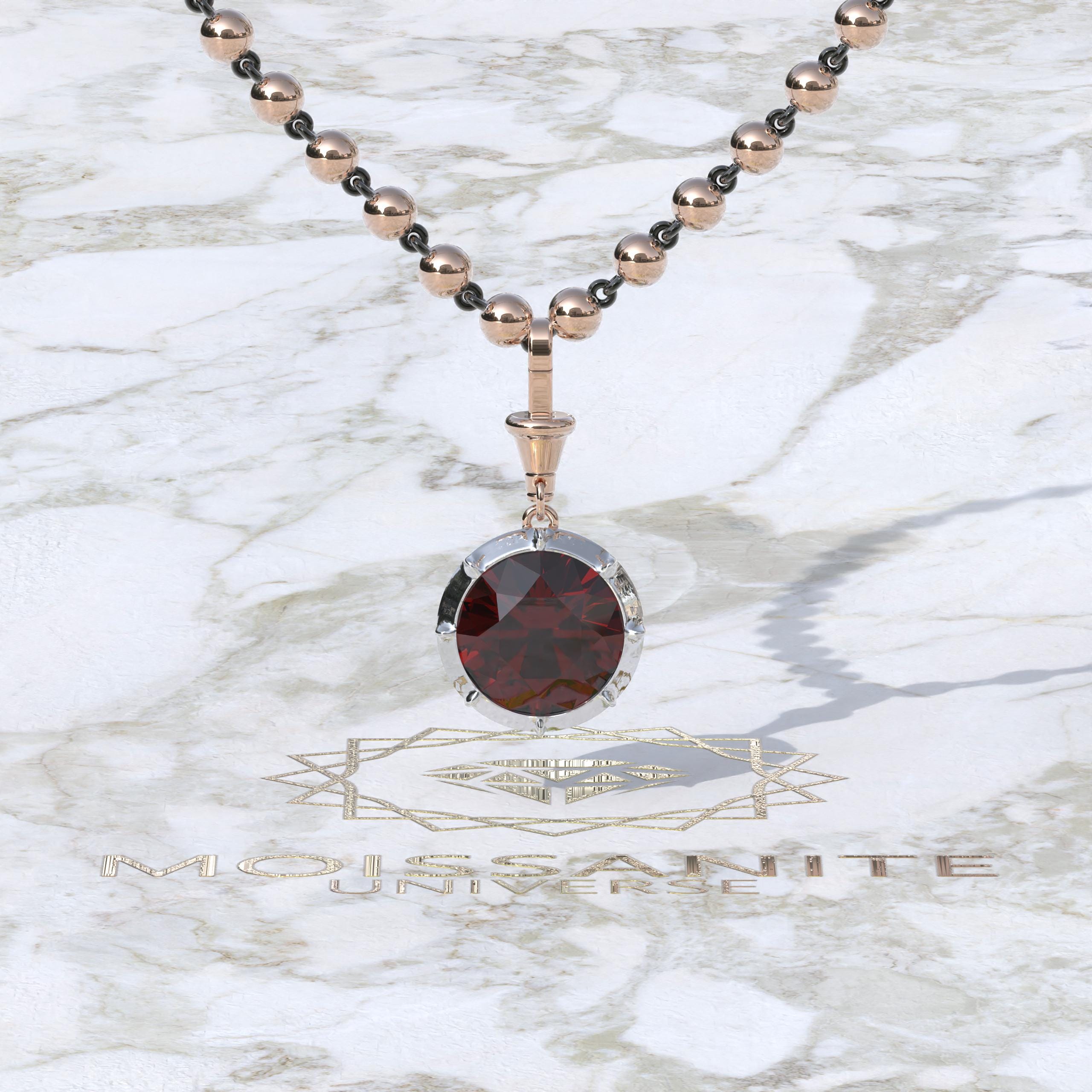 3.5ct Georgian Garnet Necklace: Blackened Gold Ball Chain Pendant 