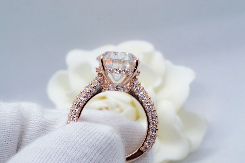 14K18K Gold Ring 5.0 CT Oval Cut Forever One Moissanite Engagement Ring Moissanite Engagement Ring Hidden Halo Bridal Art Deco Ring