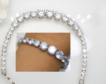 18.0ct pulsera de tenis Moissanite, brazalete de Moissanite redondo de prong setting, pulsera de oro, pulsera de plata de ley, regalo de aniversario