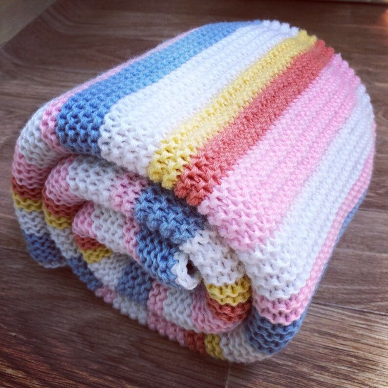 Baby Knitting Pattern Blanket Striped Baby Blanket Pattern Etsy