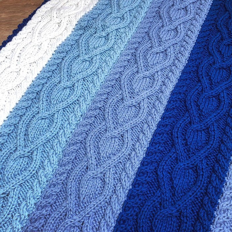 Hand knit blue baby blanket gradient blue baby boy blanket Etsy