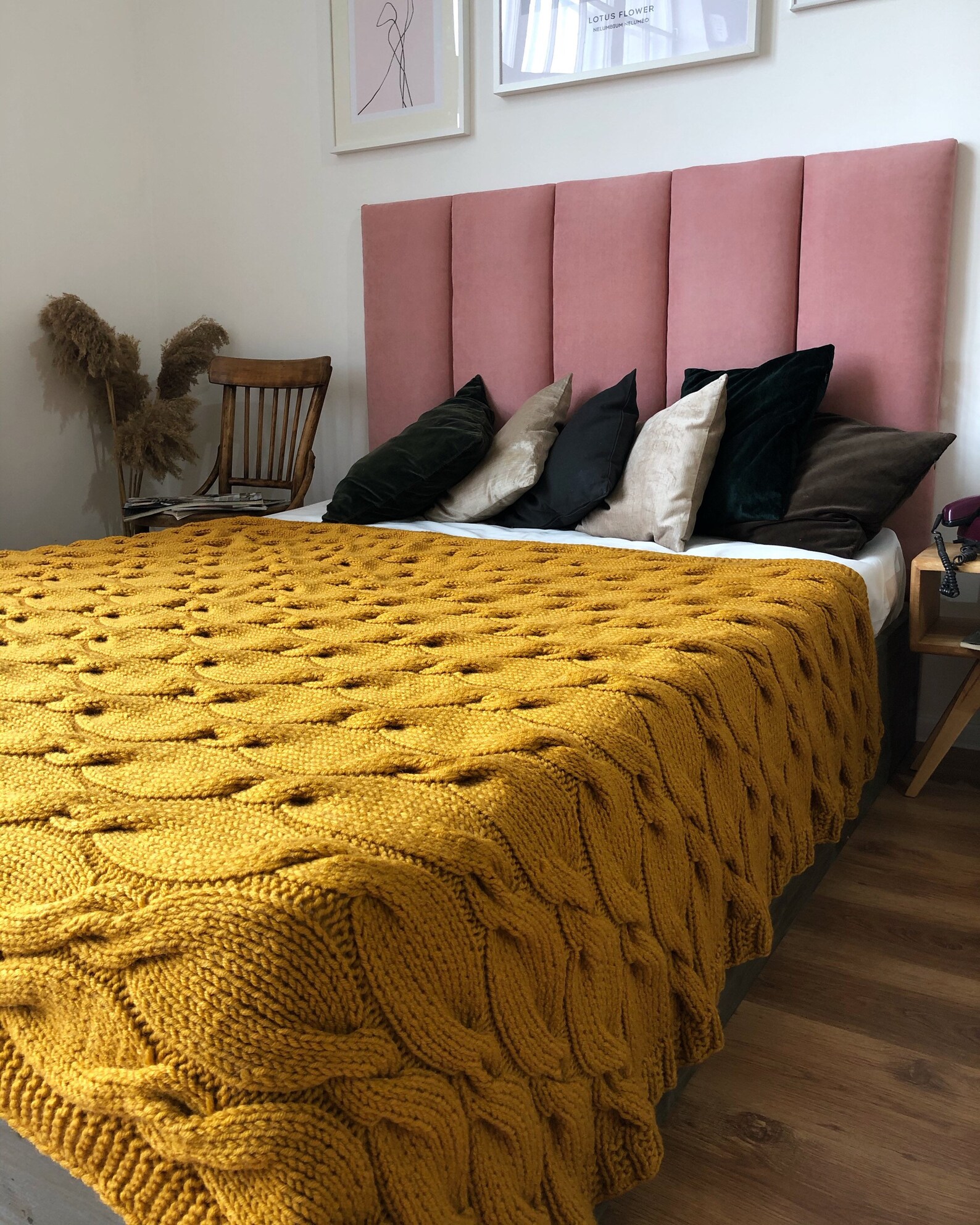 Chunky knit mustard color throw blanket knit bedspread Etsy
