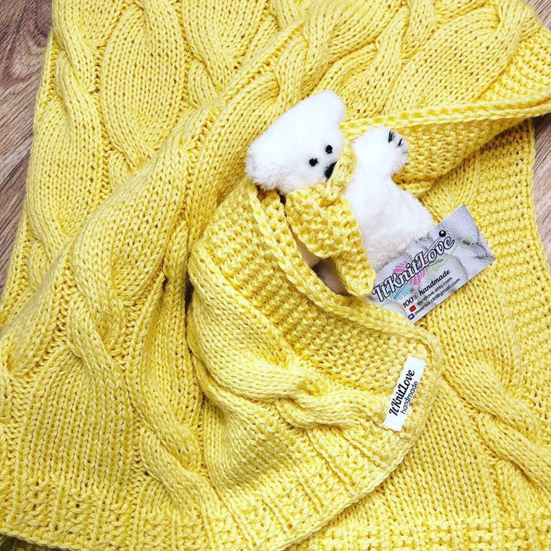 Yellow lemon knit baby blanket receiving merino wool blanket Etsy