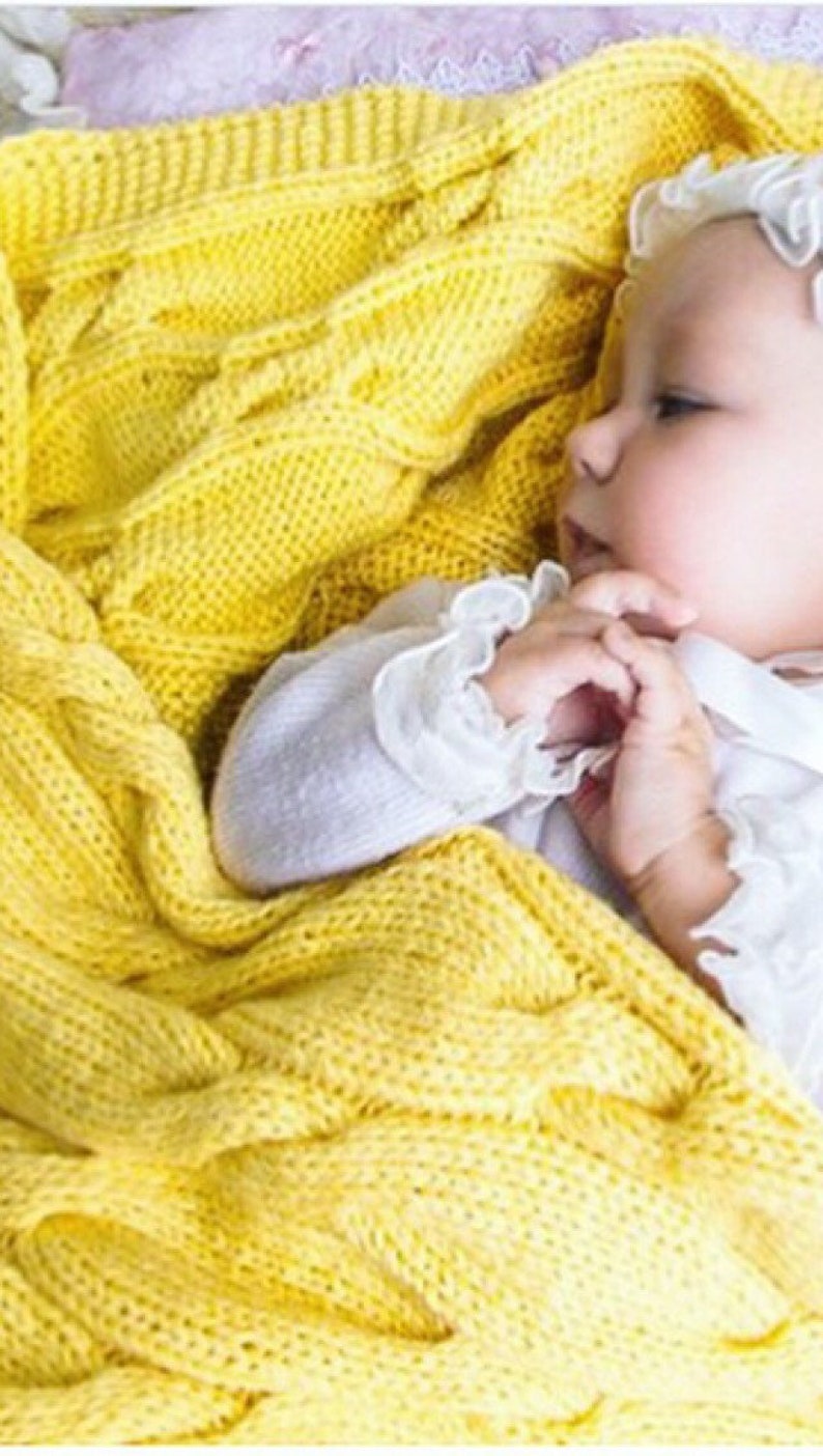 Yellow lemon knit baby blanket receiving merino wool blanket Etsy