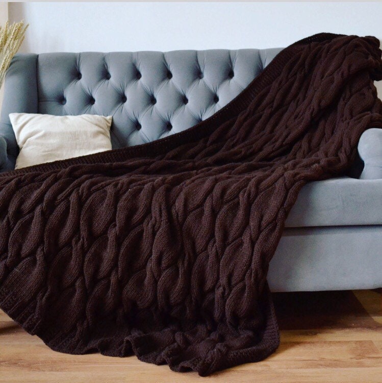 Chunky knit throw brown blanket knitted bedspread home decor Etsy