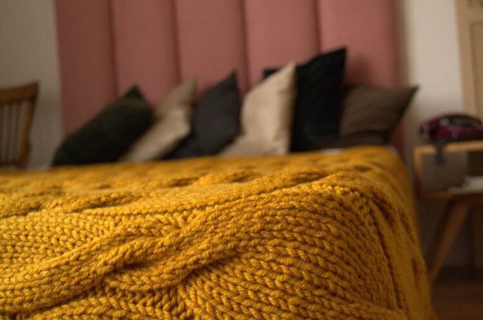 Chunky knit mustard color throw blanket knit bedspread Etsy