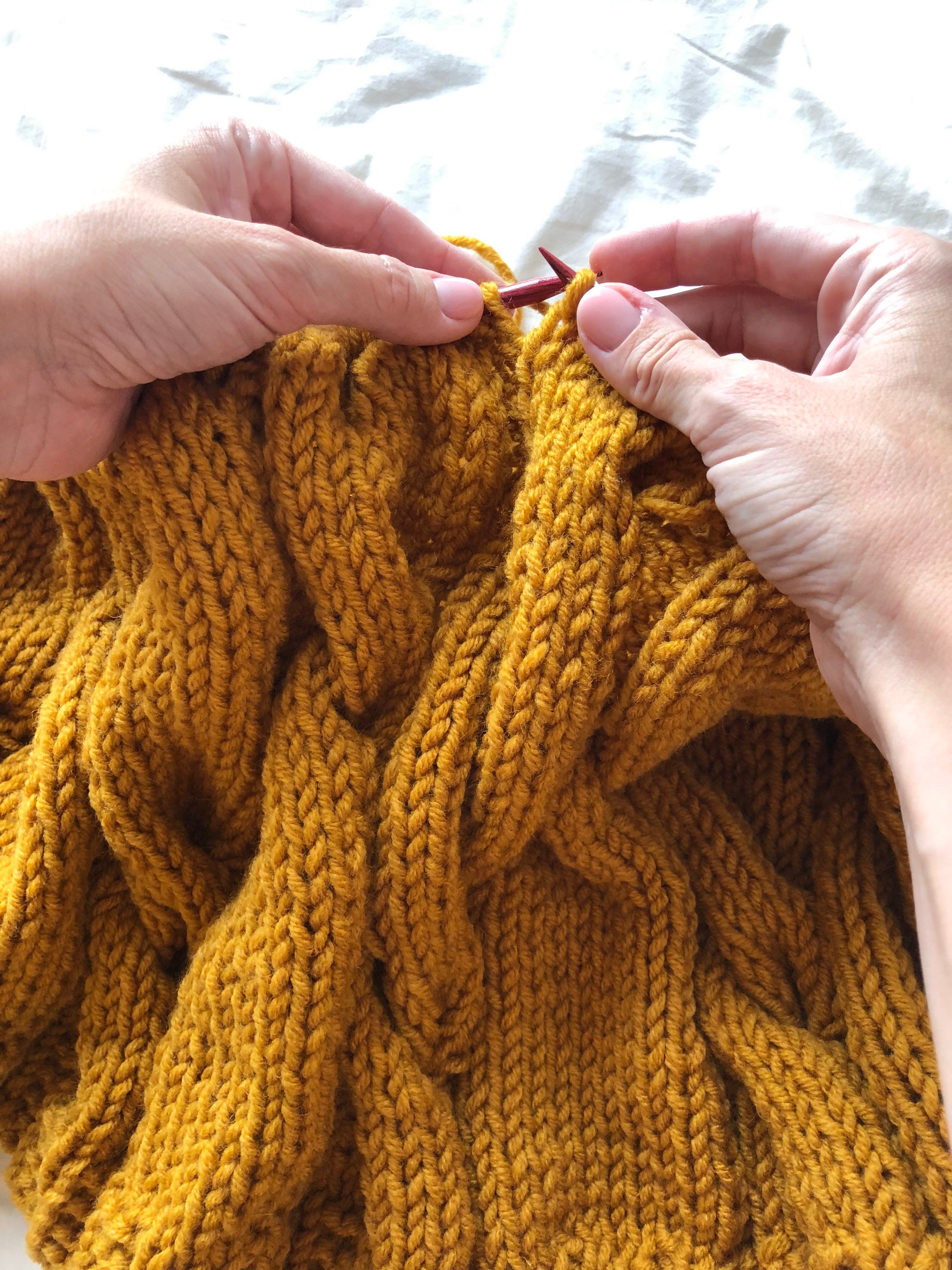 Chunky knit mustard color throw blanket knit bedspread Etsy