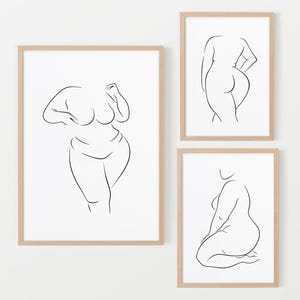 Curvy Woman Line Art Set Of 3, Body Positive Wall Art Set Of Three, Woman Silhouette Poster, Plus Size Woman Printable Wall Art